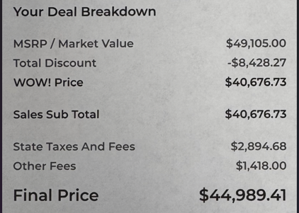 Real Deal Drvn client deal sheet showing $8,428 in savings